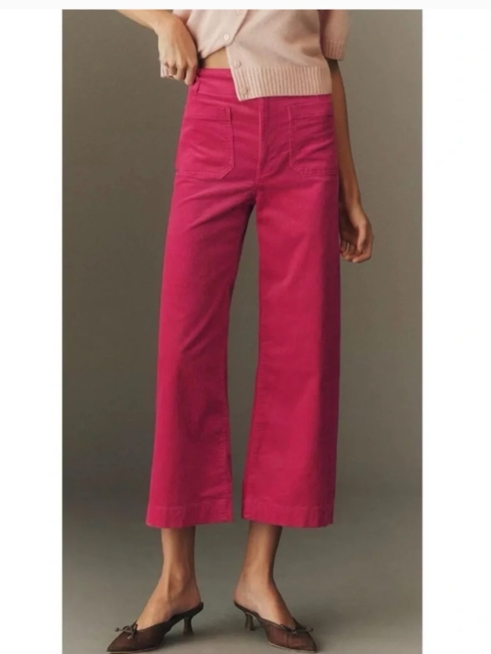 Anthropologie Maeve The Colette Corduroy Crop Wide-Leg Pants - Hot Pink! Size 28